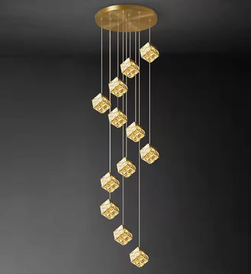 Luxe Hotel Lobby Decoratieve Verlichting Hangend Hangend Lichten Lineaire Grote Lange Hoog Plafond Trap Led Kristal kandelaars