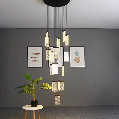 Hotel Lobby Trappenverlichting Aluminium En Kristal Hanglamp Voor Moderne Ontwerp