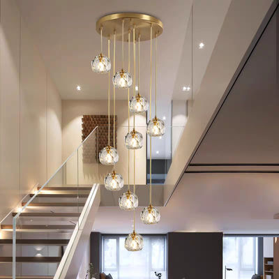 15 KG Crystal Football All Copper Crystal Light Luxe woonkamer Appartement Villa Woonkamer Draaiende Steiger Trap Lange Hanglamp