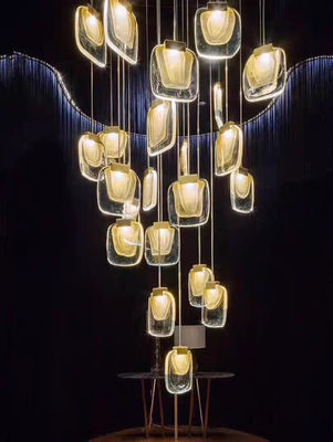 Nordic Light Luxury Designer LED Light Strip Crystal Glass Pendant Lamp Voor woonkamer Eetkamer Villa Trap