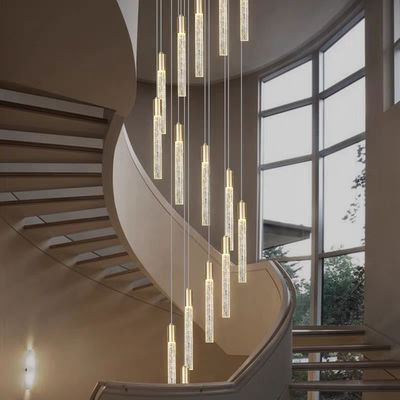 Moderne luxe interieur hotel trappen hanglamp goud / zwart kristal stok design