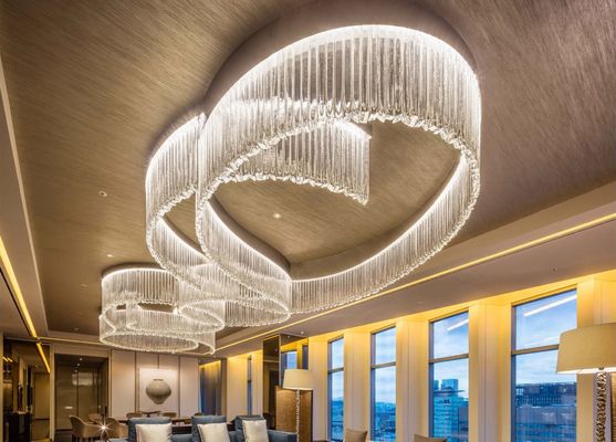 Custom Big Luxury Hotel Project Banketzaal Restaurant Lobby Crystal Rod Led Plafondkroonluchter