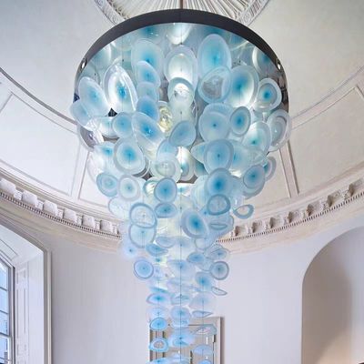 Innenplafond Blauw Lotusblad Decoratie Trap Project Moderne Led Kroonluchter 5-jarig onderhoud