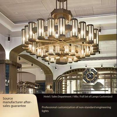 AC 85-265V Spanning Moderne binnenverlichting Grote foyer kroonluchter Voor Chinees eenvoudig metaal koper Hot Pot Restaurant