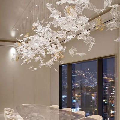 Niet-standaardproject Custom Double Hole Glass Maple Leaf Hanging Decoration Hotel Afdelingszaal Grote zachte decoratie Kunstverlichting