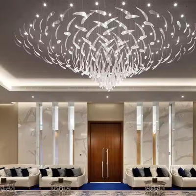Nordic Style Custom Hotel Lobby Villa Banketzaal LED Kristal kroonluchter Hanger Licht Roestvrij staal Glas Luxe Voor kamer