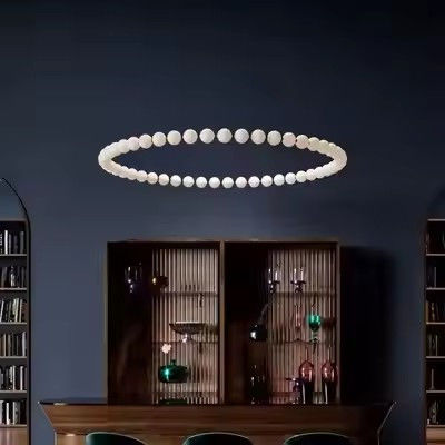 Moderne gouden kroonluchter Huisdecoratie Slaapkamer Woonkamer LED Ring Glas Parel Hanglamp