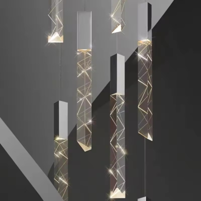 Noordse Duplex Nieuwe Moderne Eetkamer Villa Woonkamer Lange Regen Druppel Trap Led Kroonluchter