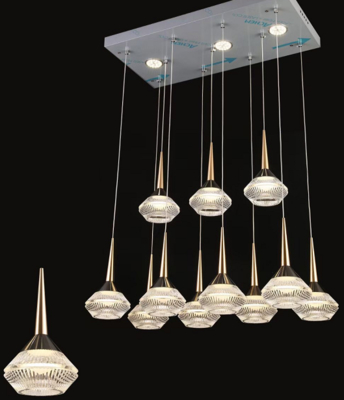 Modern Custom Gold Aluminium Long Ceiling Pendant Draaiende Trappen Grote woonkamer Hangend Licht LED Luxe Acryl Kandelaar