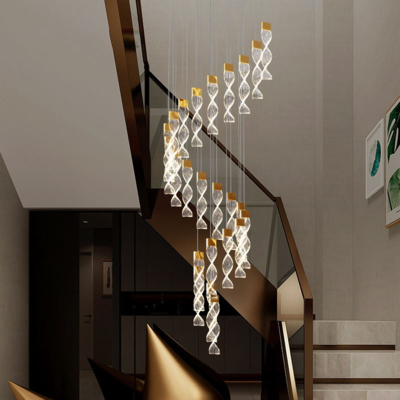 Moderne decoratie Acrylische woonkamer Restaurant Staggered Moderne Ring Kristal kandelaar Glinsterend hanger licht