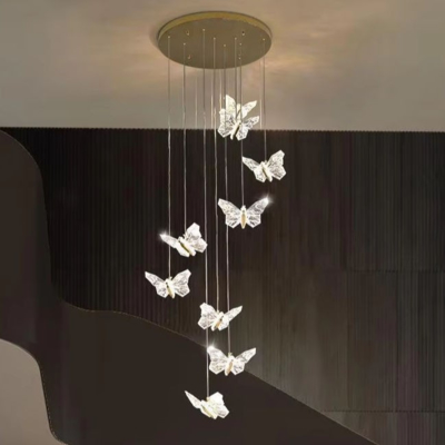 Moderne eenvoudige Acrylische doorzichtige vlinder hanglamp Minimalist Multihead Hanging Design voor slaapkamer Bedside voor kamer
