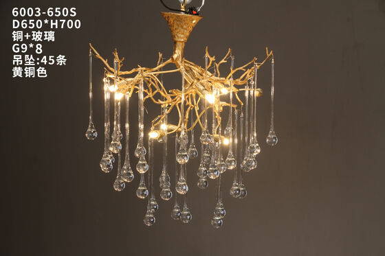 Uniek ontwerp Art Indoor Deco Luxe Op maat Regendruppel Goud Koper Boom Hotel Eetkamer Hangende Hanglamp Lamp Kroonluchter