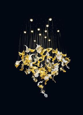 Modern groot hotel restaurant project handgemaakte kunst ambacht glas esdoornblad