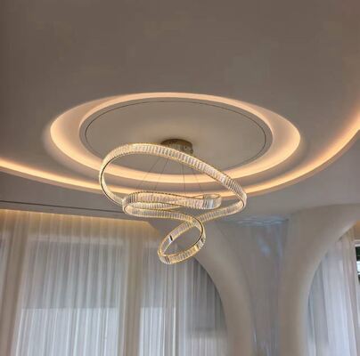 Italiaanse stijl Minimalist Crystal Chandelier Luxe licht voor hoog plafond Trap Villa Duplex Loft Hotel Ring Ribbon Iron