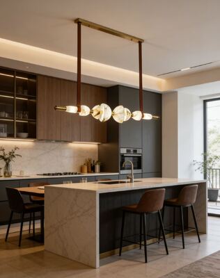 Nordische Licht Luxe Designer Lange Messing Albast Kroonluchter Restaurant Eiland Bar Thee Kamer Studiekamer Creatieve Lamp