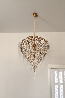 Geometrische Art Deco Oversized Crystal Pendant Kandelaar Messing Frame Luxe Lobby Verklaring Verlichting