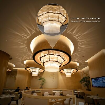 Op maat gemaakte marmeren meerlaagse kristallen kroonluchter, aangepaste grote foyer hanglamp voor hotel, villa, club